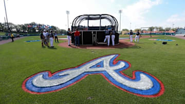 Apr 1, 2016; Lake Buena Vista, FL, USA; A general view of the Atlanta Braves at batting practice prior to the game at Champion Stadium. Mandatory Credit: Kim Klement-USA TODAY Sports
