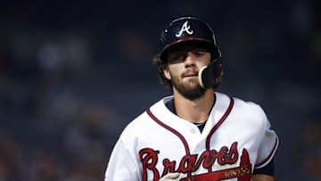 Sep 9, 2016; Atlanta, GA, USA; Atlanta Braves shortstop Dansby Swanson (2) reacts after getting called out at second base in the eighth inning of their game against the New York Mets at Turner Field. The Mets won 6-4. Mandatory Credit: Jason Getz-USA TODAY Sports