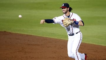 Sep 13, 2016; Atlanta, GA, USA; Atlanta Braves shortstop Dansby Swanson (2) throws to first base for an out in the third inning of their game against the Miami Marlins at Turner Field. Mandatory Credit: Jason Getz-USA TODAY Sports