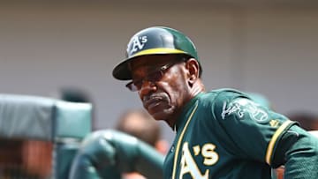 Mar 29, 2016; Mesa, AZ, USA; Oakland Athletics third base coach Ron Washington against the Chicago Cubs during a spring training game at Sloan Park. Mandatory Credit: Mark J. Rebilas-USA TODAY Sports