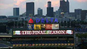 Sep 27, 2016; Atlanta, GA, USA; The Atlanta skyline is shown in the background before the start of the game between the Atlanta Braves and the Philadelphia Phillies at Turner Field. This is one of the last remaining games during the final season at Turner Field. Mandatory Credit: Jason Getz-USA TODAY Sports