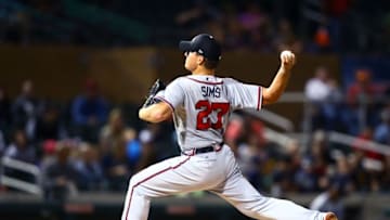 Nov 7, 2015; Phoenix, AZ, USA; Atlanta Braves pitcher Lucas Sims during the Arizona Fall League Fall Stars game at Salt River Fields. Mandatory Credit: Mark J. Rebilas-USA TODAY Sports