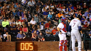 Nov 5, 2016; Surprise, AZ, USA; Detailed view of an electronic pitch/pace of play clock in use during the Arizona Fall League Fall Stars game at Surprise Stadium. Mandatory Credit: Mark J. Rebilas-USA TODAY Sports