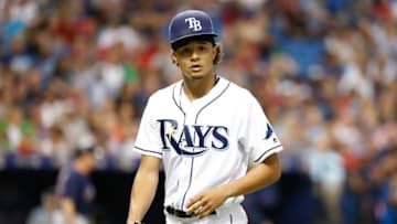 Sep 23, 2016; St. Petersburg, FL, USA; Tampa Bay Rays starting pitcher Chris Archer (22) walks back to the dugout against the Boston Red Sox at Tropicana Field. Mandatory Credit: Kim Klement-USA TODAY Sports
