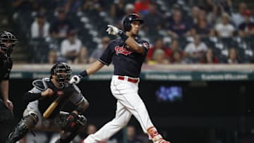 CLEVELAND, OH - SEPTEMBER 20: Michael Brantley #23 of the Cleveland Indians bats against the Chicago White Sox in the eighth inning at Progressive Field on September 20, 2018 in Cleveland, Ohio. The White Sox defeated the Indians 5-4 in 11 innings. (Photo by David Maxwell/Getty Images)