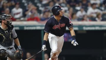 CLEVELAND, OH - SEPTEMBER 20: Michael Brantley #23 of the Cleveland Indians singles against the Chicago White Sox in the ninth inning at Progressive Field on September 20, 2018 in Cleveland, Ohio. The White Sox defeated the Indians 5-4 in 11 innings. (Photo by David Maxwell/Getty Images)