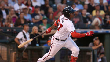SURPRISE, AZ - NOVEMBER 03: AFL West All-Star, Cristian Pache #27 of the Atlanta Braves bats during the Arizona Fall League All Star Game at Surprise Stadium on November 3, 2018 in Surprise, Arizona. (Photo by Christian Petersen/Getty Images)