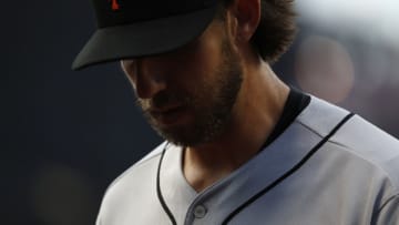 NEW YORK, NEW YORK - JUNE 04: Madison Bumgarner #40 of the San Francisco Giants walks to the dugout after the first inning during a game against the New York Mets at Citi Field on June 04, 2019 in New York City. (Photo by Michael Owens/Getty Images)