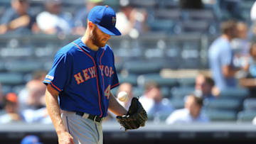 NEW YORK, NEW YORK - JUNE 11: Zack Wheeler #45 of the New York Mets reacts after giving up a triple to Brett Gardner #11 of the New York Yankees in the fifth inning at Yankee Stadium on June 11, 2019 in New York City. (Photo by Mike Stobe/Getty Images)