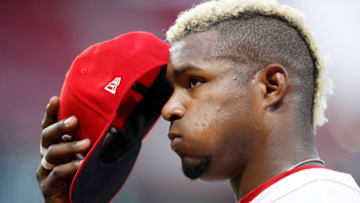 CINCINNATI, OH - JULY 26: Yasiel Puig #66 of the Cincinnati Reds reacts in the eighth inning against the Colorado Rockies at Great American Ball Park on July 26, 2019 in Cincinnati, Ohio. The Rockies won 12-2. (Photo by Joe Robbins/Getty Images)