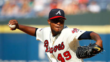 ATLANTA, GA - MAY 29: Julio Teheran #49 of the Atlanta Braves pitches in the first inning against the Miami Marlins at Turner Field on May 29, 2016 in Atlanta, Georgia. (Photo by Kevin C. Cox/Getty Images)