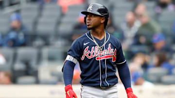 NEW YORK, NEW YORK - MAY 04: Ozzie Albies #1 of the Atlanta Braves in action against the New York Mets at Citi Field on May 04, 2022 in New York City. The Braves defeated the Mets 9-2. (Photo by Jim McIsaac/Getty Images)