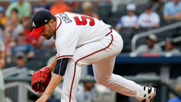 ATLANTA, GA - JUNE 06: Jaime Garcia #54 of the Atlanta Braves picks up a ground out hit to him by Howie Kendrick #47 of the Philadelphia Phillies at SunTrust Park on June 6, 2017 in Atlanta, Georgia. (Photo by Kevin C. Cox/Getty Images)