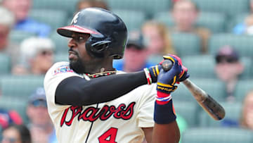 ATLANTA, GA - JUNE 24: Brandon Phillips #4 of the Atlanta Braves hits a first inning single against the Milwaukee Brewers at SunTrust Park on June 24, 2017 in Atlanta, Georgia. (Photo by Scott Cunningham/Getty Images)
