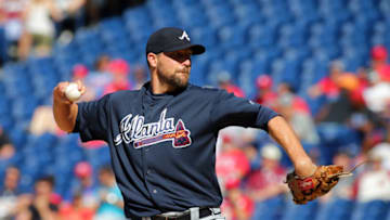 PHILADELPHIA, PA - JULY 30: Jim Johnson #53 of the Atlanta Braves throws a pitch in the eighth inning during a game against the Philadelphia Phillies at Citizens Bank Park on July 30, 2017 in Philadelphia, Pennsylvania. The Phillies won 2-1. (Photo by Hunter Martin/Getty Images)