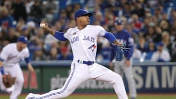 TORONTO, ON - APRIL 27: Marcus Stroman #6 of the Toronto Blue Jays delivers a pitch in the first inning during MLB game action against the Texas Rangers at Rogers Centre on April 27, 2018 in Toronto, Canada. (Photo by Tom Szczerbowski/Getty Images)