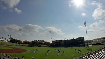 LAKE BUENA VISTA, FL - FEBRUARY 21: The Atlanta Braves stretch during a spring training workout at Champion Stadium on February 21, 2011 in Lake Buena Vista, Florida. (Photo by Mike Ehrmann/Getty Images)