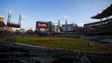 ATLANTA, GA - SEPTEMBER 04: The Atlanta Braves take the field prior to game two of an MLB doubleheader against the Washington Nationals at Truist Park on September 4, 2020 in Atlanta, Georgia. (Photo by Todd Kirkland/Getty Images)