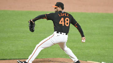 BALTIMORE, MD - JUNE 17: Jorge Lopez #48 of the Baltimore Orioles pitches during a baseball game against the Tampa Bay Rays at Oriole Park at Camden Yards on June 17, 2022 in Baltimore, Maryland. (Photo by Mitchell Layton/Getty Images)