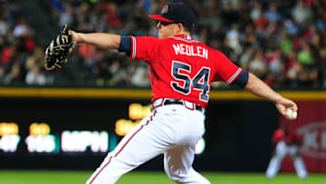 ATLANTA, GA - SEPTEMBER 27: Kris Medlen #54 of the Atlanta Braves pitches against the Philadelphia Phillies at Turner Field on September 27, 2013 in Atlanta, Georgia. (Photo by Scott Cunningham/Getty Images)
