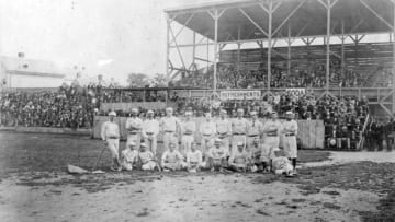 Atlanta Braves predecessor Boston Red Stockings prepare to play the Philadelphia Athletics in 1872 (Photo by Mark Rucker/Transcendental Graphics, Getty Images)