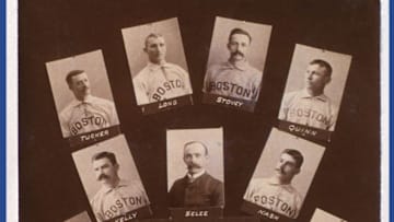 Atlanta Braves forerunner the Boston Beaneaters 1891NL championship team, Herman Long, Harry Stovey, Mike 'King' Kelly, Billy Nash, John Clarkson, Charlie Bennett, and Bobby Lowe. (Photo by Mark Rucker/Transcendental Graphics/Getty Images)