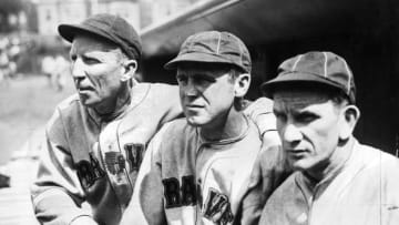 Atlanta Braves franchise number five catcher Hank Gowdy (R) with (C)George Sisler, and Rabbit Maranville, all veterans on the 1930 Boston Braves. (Photo by Mark Rucker/Transcendental Graphics, Getty Images)