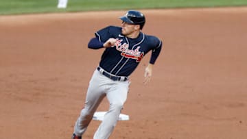 Freddie Freeman of the Atlanta Braves with some wind behind him. (Photo by Jim McIsaac/Getty Images)