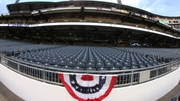 It's Opening Day so time to break out the bunting for the Atlanta Braves. Mandatory Credit: Charles LeClaire-USA TODAY Sports
