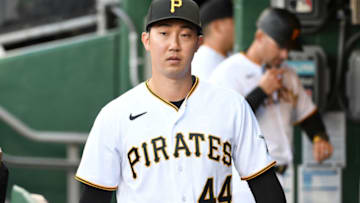 Apr 14, 2022; Pittsburgh, Pennsylvania, USA; Pittsburgh Pirates outfielder Hoy Park (44) walks through the dugout before playing the Washington Nationals at PNC Park. Mandatory Credit: Philip G. Pavely-USA TODAY Sports