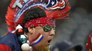 Jan 9, 2016; Houston, TX, USA; Houston Texans fan cheer on their team before a AFC Wild Card playoff football game between the Kansas City Chiefs and the Texans at NRG Stadium. Mandatory Credit: John David Mercer-USA TODAY Sports