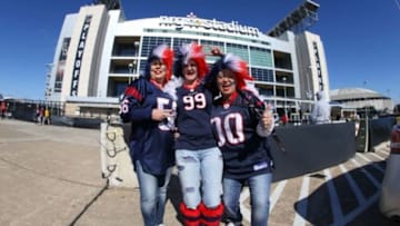 Jan 9, 2016; Houston, TX, USA; Houston Texans fans pose for a photo outside NRG Stadium before an AFC Wild Card playoff football game between the Kansa City Chiefs and the Texans. Mandatory Credit: Troy Taormina-USA TODAY Sports