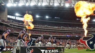 Jan 3, 2016; Houston, TX, USA ; The Houston Texans players run onto the field prior to their game against the Jacksonville Jaguars at NRG Stadium. Mandatory Credit: Kirby Lee-USA TODAY Sports