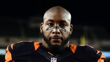 Nov 6, 2014; Cincinnati, OH, USA; Cincinnati Bengals defensive tackle Devon Still (75) walks off the field after the game against the Cleveland Browns at Paul Brown Stadium. Browns defeated the Bengals 24-3. Mandatory Credit: Andrew Weber-USA TODAY Sports