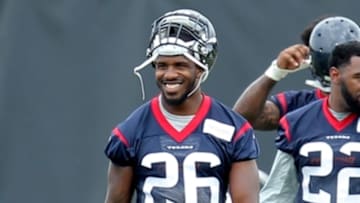 May 31, 2016; Houston, TX, USA. Houston Texans running back Lamar Miller (26) during Houston Texans OTA practices at Methodist Training Center. Mandatory Credit: Erik Williams-USA TODAY Sports