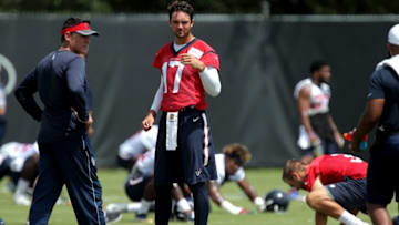 Jun 14, 2016; Houston, TX, USA; Houston Texans quarterback Brock Osweiler (17) during Houston Texans minicamp at Methodist Training Center in Houston, TX. Mandatory Credit: Erik Williams-USA TODAY Sports