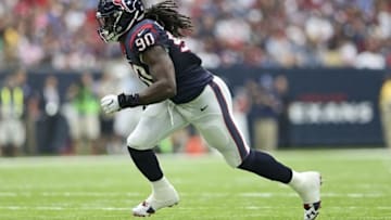 Oct 2, 2016; Houston, TX, USA; Houston Texans defensive end Jadeveon Clowney (90) in action during the game against the Tennessee Titans at NRG Stadium. Mandatory Credit: Kevin Jairaj-USA TODAY Sports