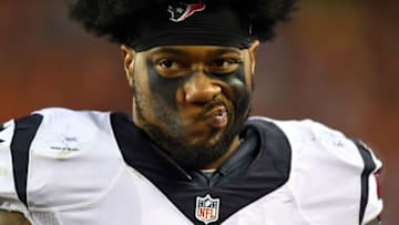 Oct 24, 2016; Denver, CO, USA; Houston Texans inside linebacker Benardrick McKinney (55) reacts on the bench in third quarter at Sports Authority Field at Mile High. The Broncos defeated the Texans 27-9. Mandatory Credit: Ron Chenoy-USA TODAY Sports