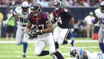 Oct 30, 2016; Houston, TX, USA; Houston Texans tight end C.J. Fiedorowicz (87) makes a reception during the second quarter against the Detroit Lions at NRG Stadium. Mandatory Credit: Troy Taormina-USA TODAY Sports