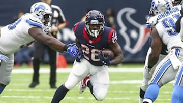 Oct 30, 2016; Houston, TX, USA; Houston Texans running back Lamar Miller (26) rushes during the fourth quarter against the Detroit Lions at NRG Stadium. Mandatory Credit: Troy Taormina-USA TODAY Sports