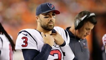 Oct 24, 2016; Denver, CO, USA; Houston Texans quarterback Tom Savage (3) on the sidelines in the first quarter against the Denver Broncos at Sports Authority Field at Mile High. Mandatory Credit: Isaiah J. Downing-USA TODAY Sports