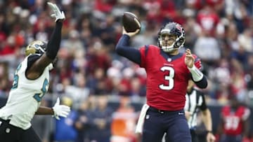 Dec 18, 2016; Houston, TX, USA; Houston Texans quarterback Tom Savage (3) throws the ball during the second quarter against the Jacksonville Jaguars at NRG Stadium. Mandatory Credit: Troy Taormina-USA TODAY Sports