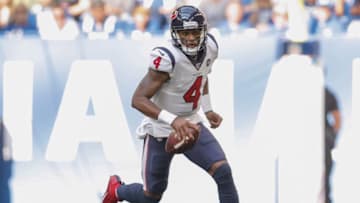 INDIANAPOLIS, IN - OCTOBER 20: Deshaun Watson #4 of the Houston Texans scrambles with the ball during the second half against the Indianapolis Colts at Lucas Oil Stadium on October 20, 2019 in Indianapolis, Indiana. (Photo by Michael Hickey/Getty Images)