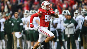 Zack Baun #56 of the Wisconsin Badgers(Photo by Stacy Revere/Getty Images)
