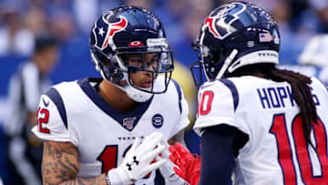 INDIANAPOLIS, INDIANA - OCTOBER 20: Kenny Stills #12 and DeAndre Hopkins #10 of the Houston Texans celebrates after a play during the second quarter during the game against the Indianapolis Colts at Lucas Oil Stadium on October 20, 2019 in Indianapolis, Indiana. (Photo by Justin Casterline/Getty Images)