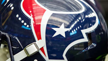HOUSTON, TX - DECEMBER 8: Helmets of the Houston Texans sitting on the sidelines before a game against the Denver Broncos at NRG Stadium on December 8, 2019 in Houston, Texas. (Photo by Wesley Hitt/Getty Images)