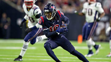 HOUSTON, TX - DECEMBER 1: DeAndre Hopkins #10 of the Houston Texans catches a pass during the second half of a game against the New England Patriots at NRG Stadium on December 1, 2019 in Houston, Texas. The Texans defeated the Patriots 28-22. (Photo by Wesley Hitt/Getty Images)