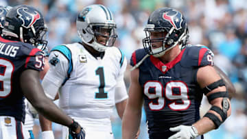 Cam Newton of the Carolina Panthers and J.J. Watt of the Houston Texans (Photo by Streeter Lecka/Getty Images)