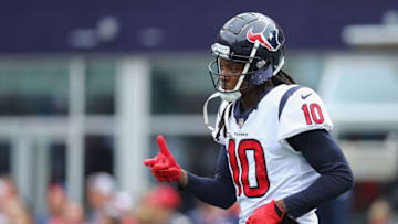 FOXBOROUGH, MA - SEPTEMBER 09: DeAndre Hopkins #10 of the Houston Texans looks on before the game against the New England Patriots at Gillette Stadium on September 9, 2018 in Foxborough, Massachusetts. (Photo by Maddie Meyer/Getty Images)