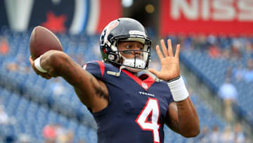 NASHVILLE, TN - SEPTEMBER 16: Deshaun Watson #4 of the Houstan Texans throws a pass before the game against the Tennessee Titans at Nissan Stadium on September 16, 2018 in Nashville, Tennessee. (Photo by Andy Lyons/Getty Images)
